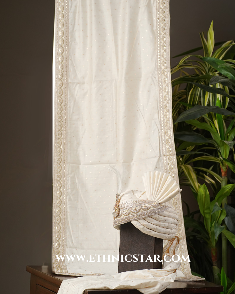 Cream Chanderi Fabric Wedding Safa And Dupatta